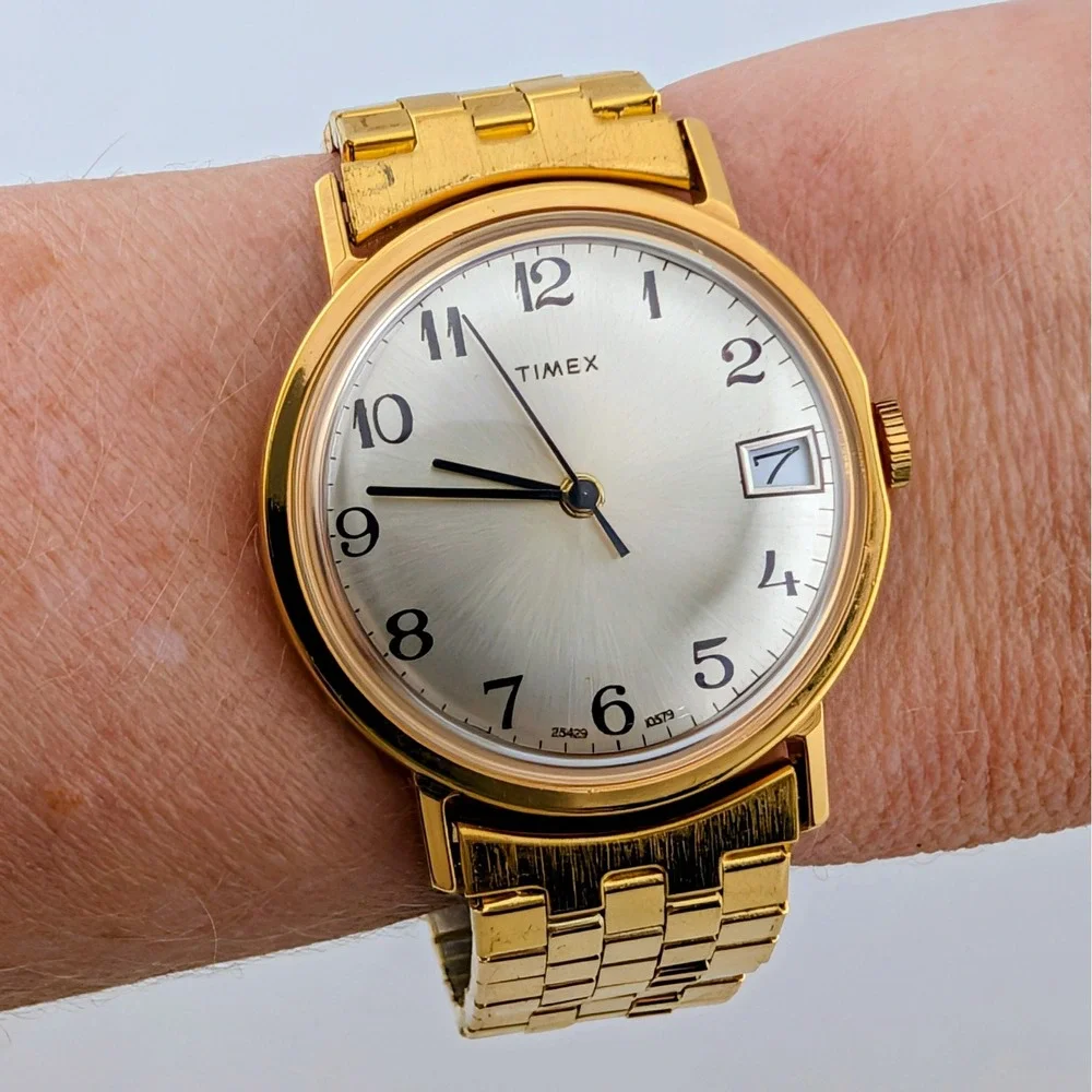 NOS 1979 Timex Mercury 25429 10579 Men's Manual Wind Gold Tone Watch 35mm
